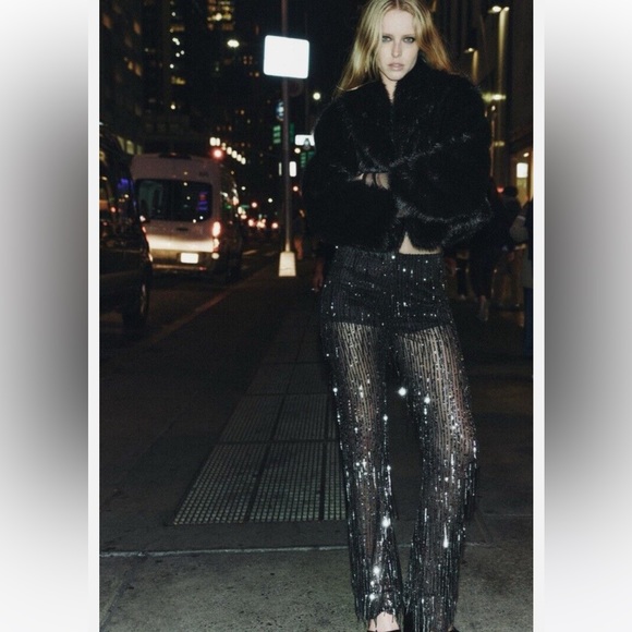 ZARA FRINGED SEQUINS LEGGINGS BLOGGER FAV - Picture 2 of 10